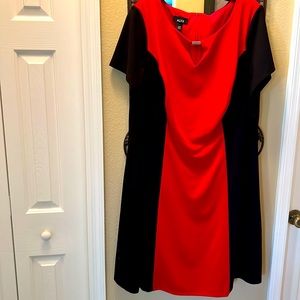 Women's dress- red/black with accent neckline